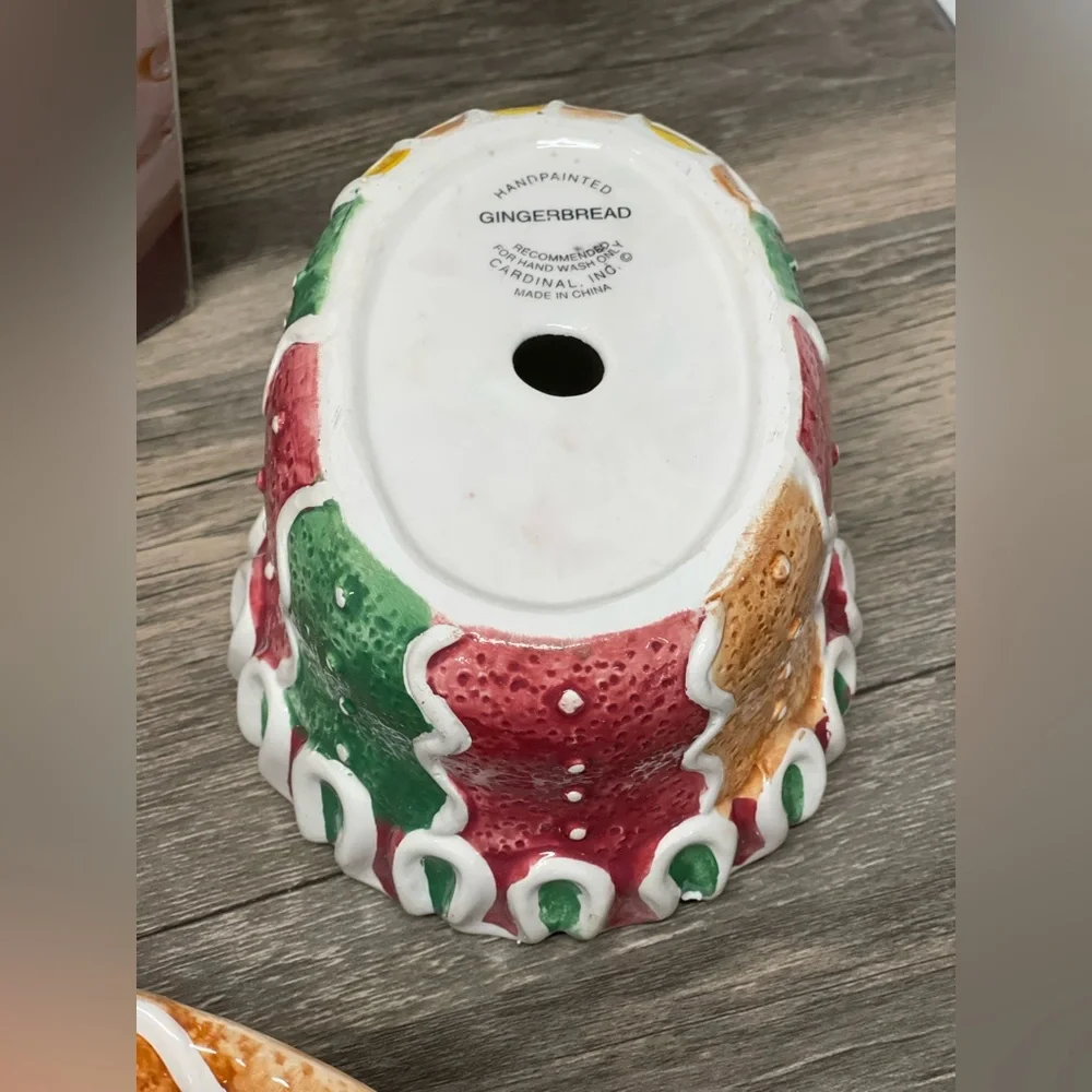 🎄Cardinal Gingerbread Chip & Dip Set Handpainted Ceramic Holiday Christmas Bowl